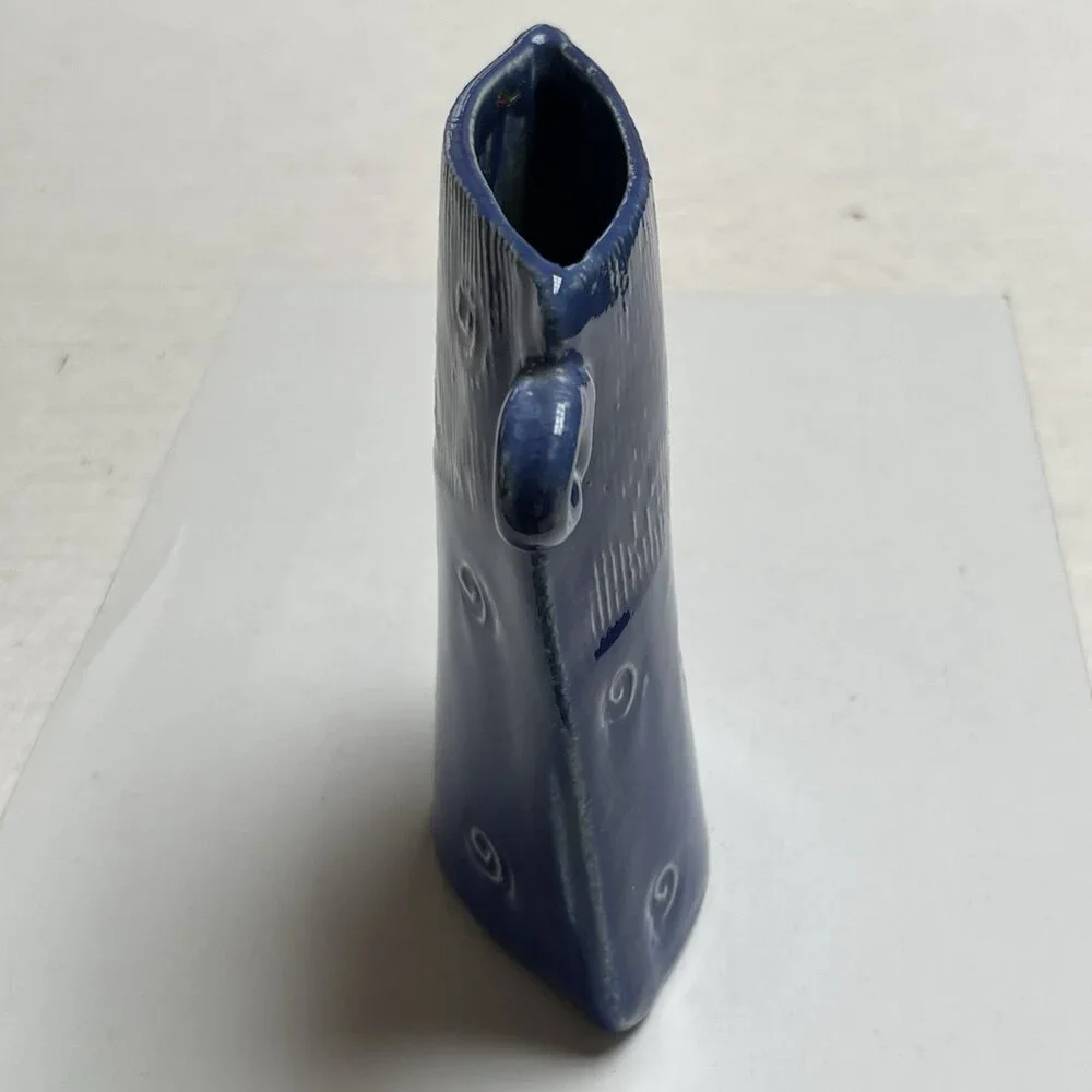 Ceramic Studio Pottery Blue Signed Vase Textured Decor Home Gift